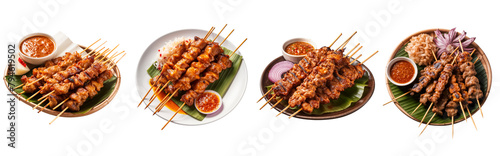 Set of chicken and pork satay isolated on white background photo