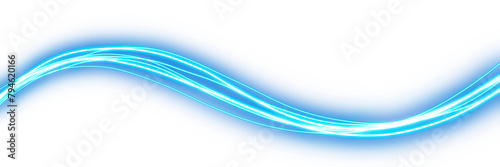 Glowing blue neon speed lines on a transparent background