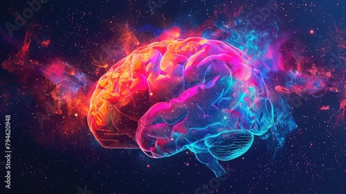 Colorful background with a digital depiction of a brain photo