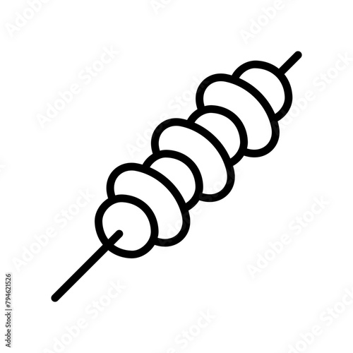 Black single Shish kebab on skewer line icon, simple meat in stick flat design pictogram, infographic vector for app logo web button ui ux interface isolated on white background