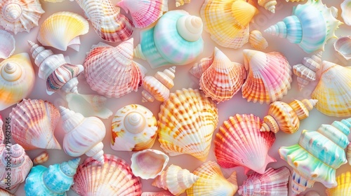 Seamless summer sea with a beautiful and enchanting multicolored natural animal shell background photo