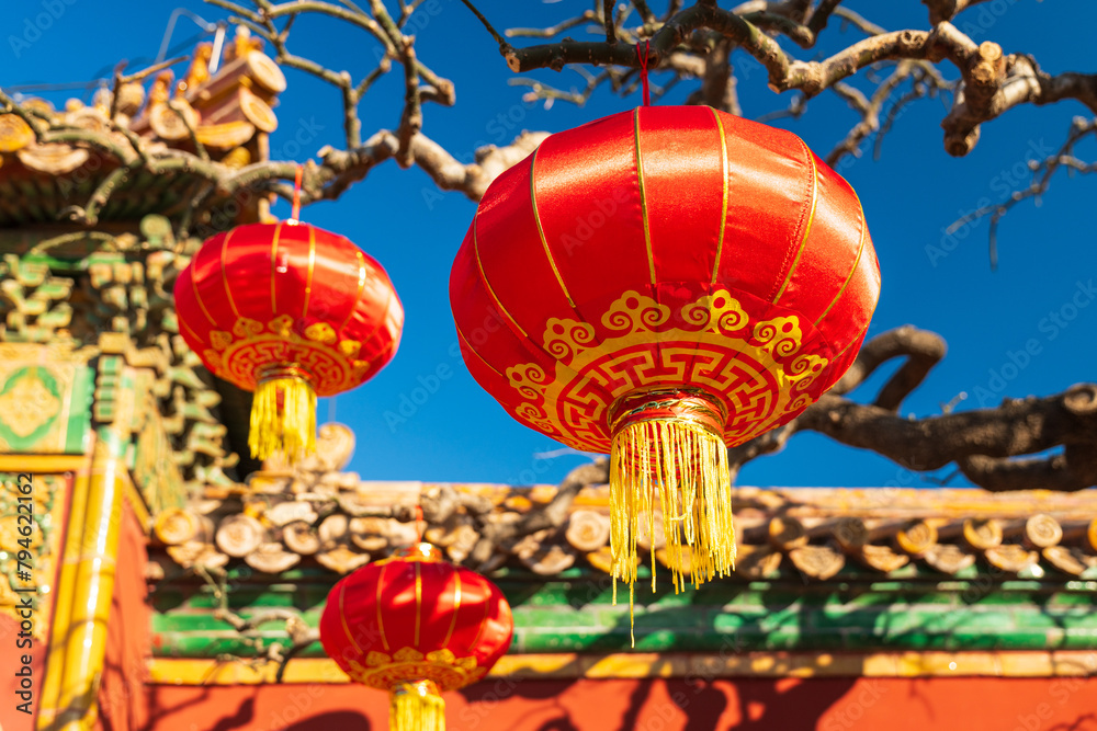 Red Chinese Lantern in Jingshan Park, Beijing During the Festival