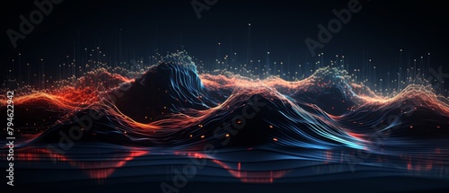 Technology theme with interconnected data streams in a dark 3D setting