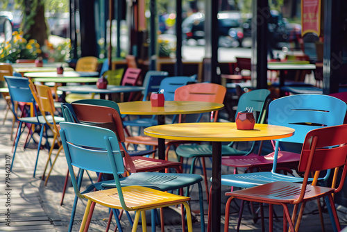 Eye-Catching Colorful Chairs and Tables for a Summer Café Terrace: Enhance Your Exterior with Vibrant, Welcoming Designs