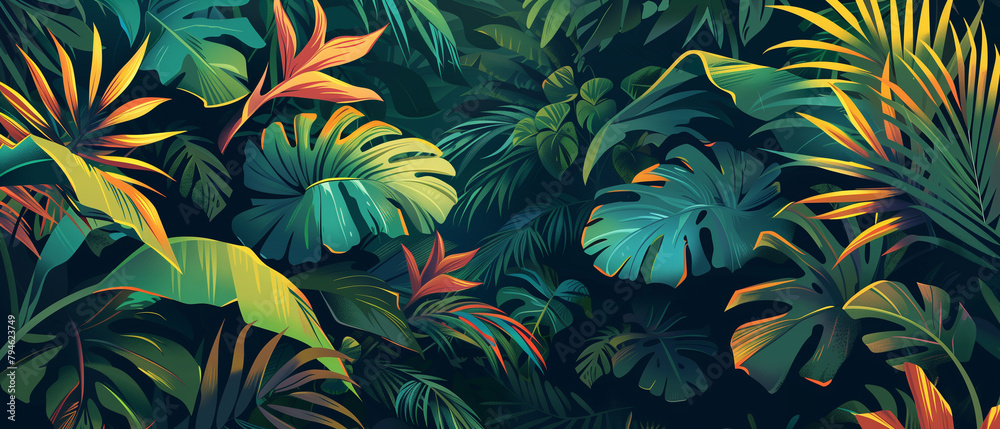 Green tropical jungle illustration background Green tropical jungle illustration background