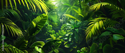 Green tropical jungle illustration background