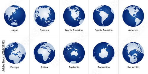 SDGsやエコロジーイメージの様々な角度の地球ベクターイラストセット