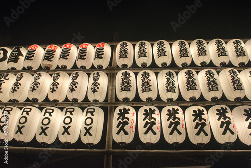 A row of lanterns with Chinese writing on them
