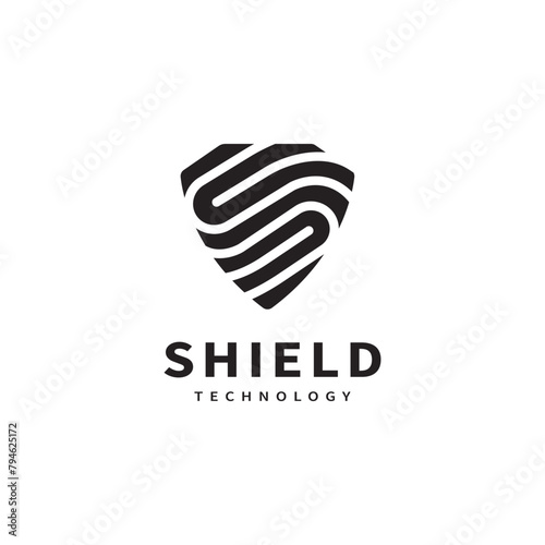 Shield security monoline vector logo design for technology 2