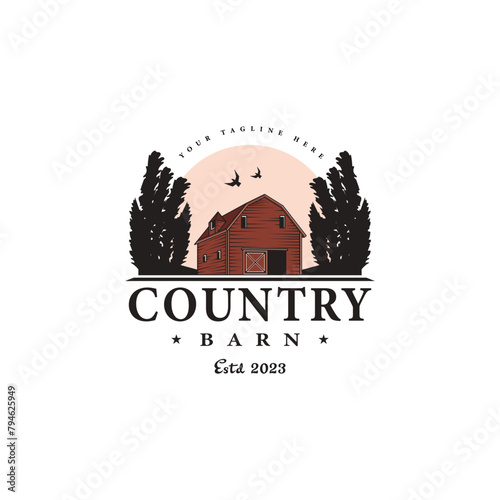 Vintage country barn vector logo design illustration