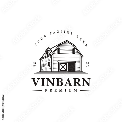 Vintage country barn vector logo design illustration 2
