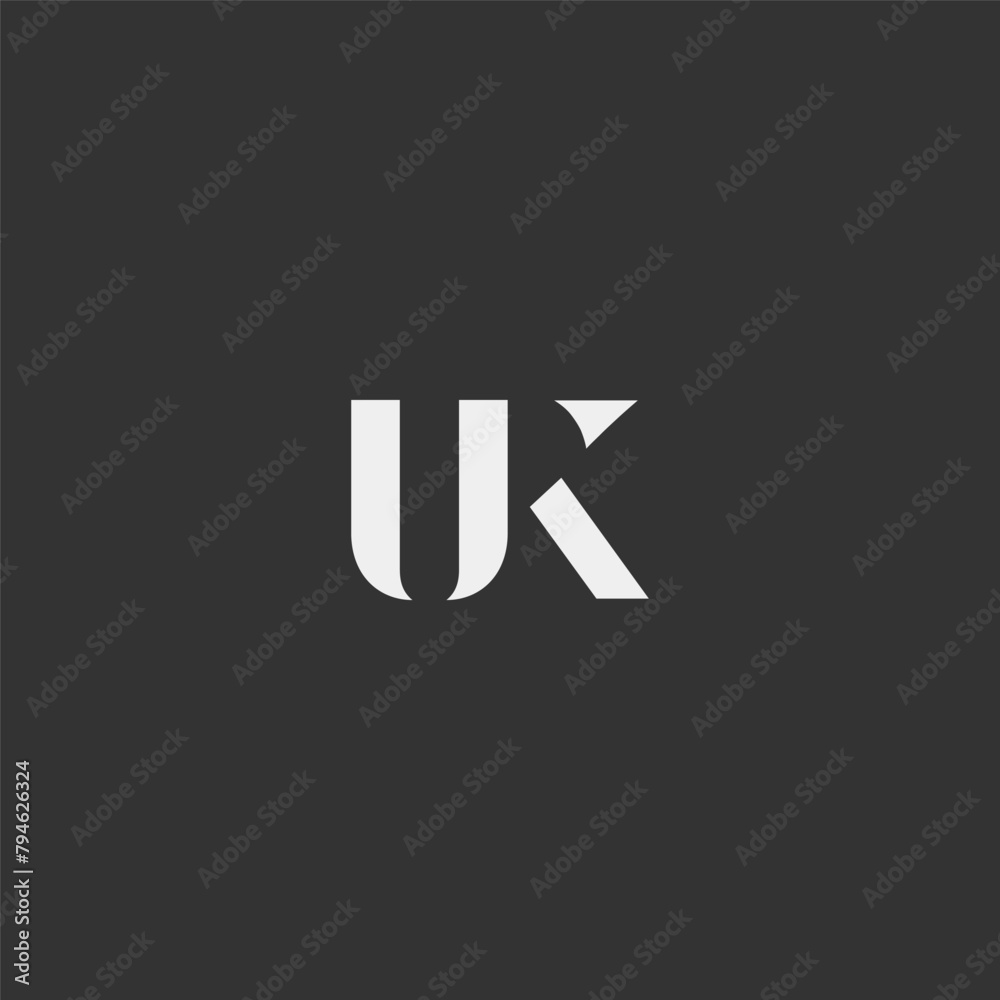 UK monogram fashion logo with stencil letters style. U and K logo. UK monogram fashion logo with stencil letters style. U and K logo.