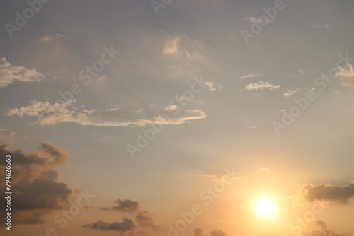 Sunset Sky, Beautiful nature in Early Morning with Orange, Yellow sunlight clouds fluffy, Golden Hour Sunrise summer Background © SISIRA