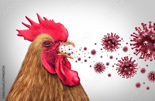 Spreading Bird Flu and Highly Pathogenic Avian Influenza or HPAI crisis and farm virus as a viral poultry infected chicken or livestock health risk for global infection outbreak or agricultural public