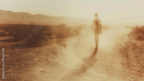 A mirage of a ghostly figure can be seen in the sweltering heat only to disappear as the drifter approaches a reminder of the hallucinations that haunt those who wander . photo