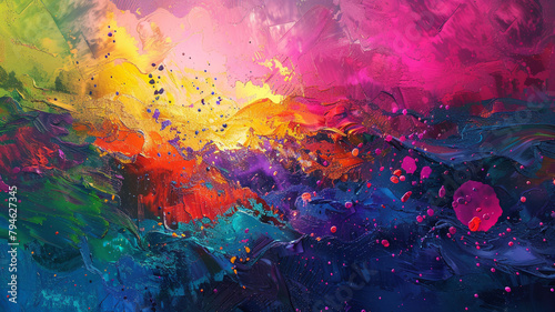 A vibrant splash of colors on a canvas, depicting an abstract landscape where imagination knows no bounds photo