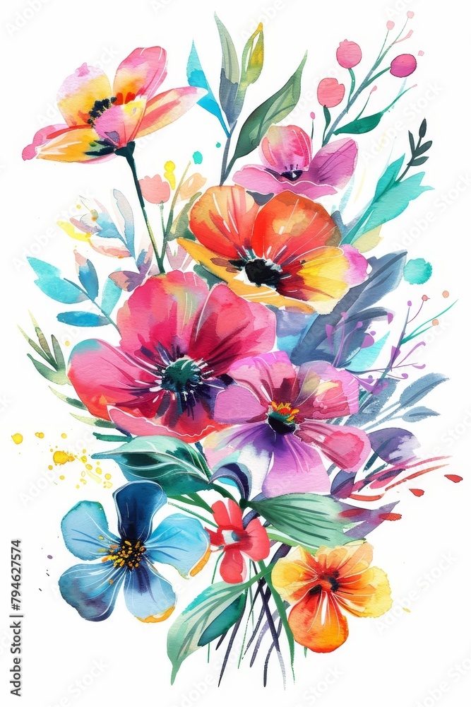 Vivid watercolor clipart of spring floral bunch, fresh and isolated --ar 2:3 Job ID: fdb3c566-2099-4cc6-9621-797d1cd721cc