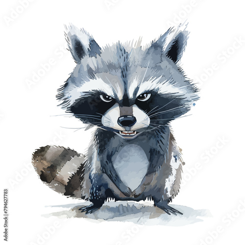 angry cartoon raccoon in watercolor painting style