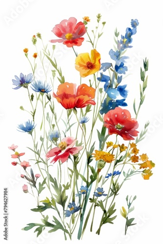 Bright and vivid watercolor summer wildflowers, isolated on white --ar 2:3 Job ID: 435faa35-6f84-4711-ad3f-899a0ff2832c © FoxGrafy