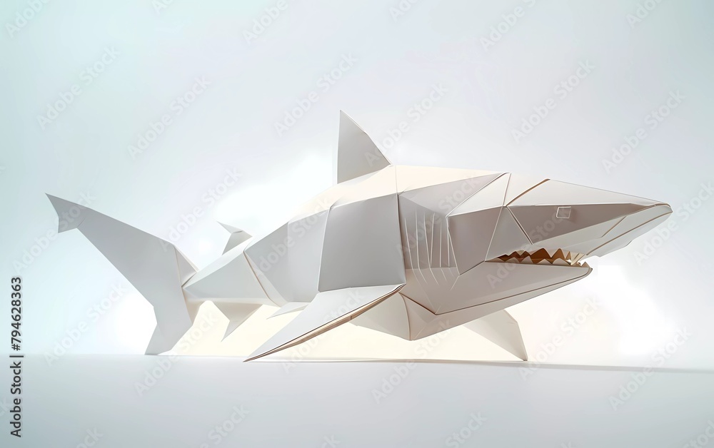 Paper Origami shark in flat style isolated on white. The art of paper folding Paper Origami shark in flat style isolated on white. The art of paper folding