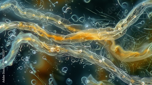 A magnified view of the intricate threadlike structures on the body of a nematode each one aiding in its movement and navigation through photo