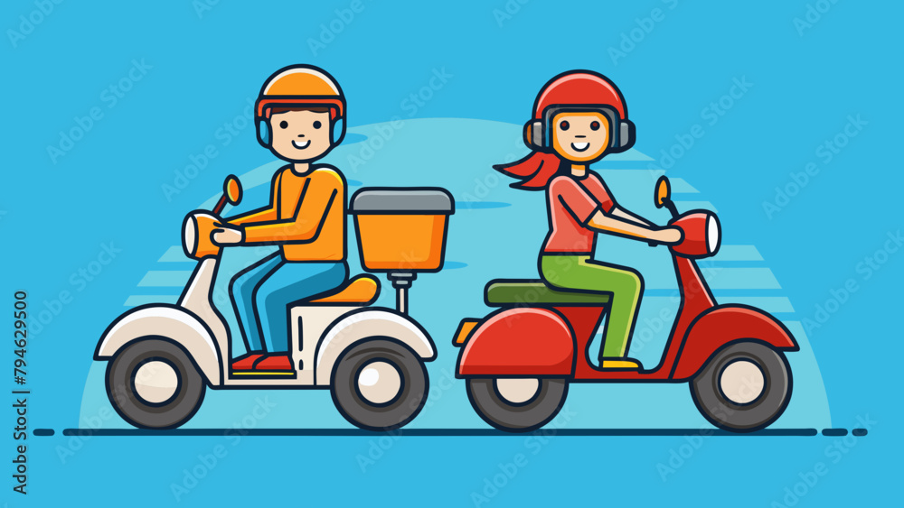 2 people are riding scooter vector illustration