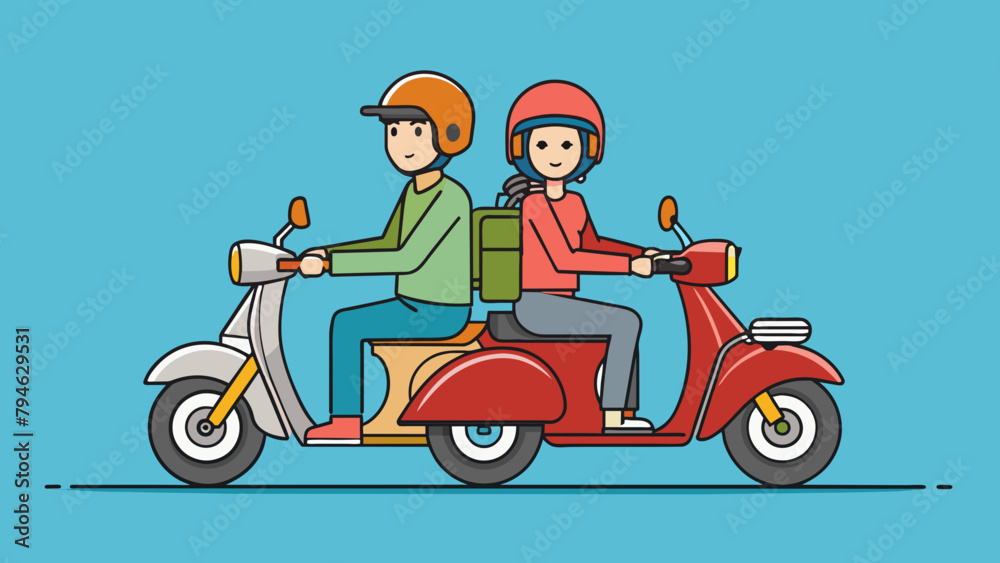 2 people are riding scooter vector illustration 2 people are riding scooter vector illustration