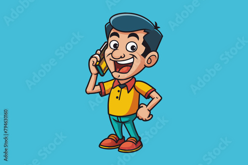 Talking on the phone with happy mind vector illustration