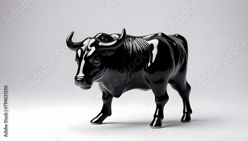 A black Spanish bull made of ceramic or porcelain. 