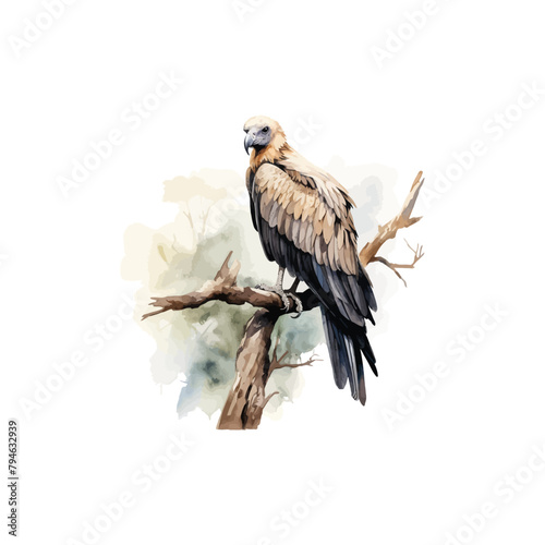 the eagle stands on a branch in watercolor painting style