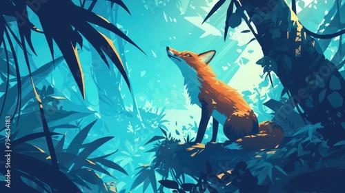 2d illustration depicting a cunning and mysterious fox in its natural habitat photo
