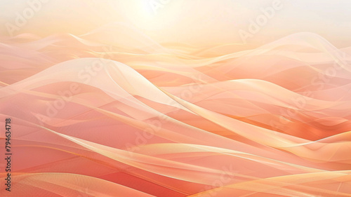 Translucent, minimalist layers of soft apricot and pale rose, mingling to create an abstract background that captures the fleeting beauty of a sunset's final glow
