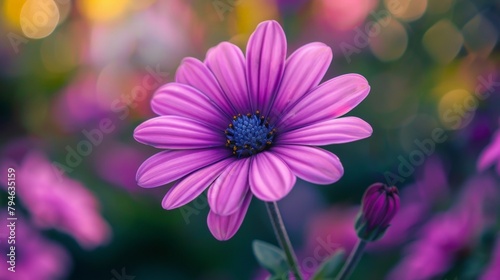 Purple flower with blue center in field