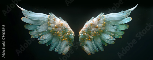 Angel mythology, mystery: colorful arty spreaded angel wings on black background. A magic inspiration, beautiful mystic wall art, poster, tattoo template etc.