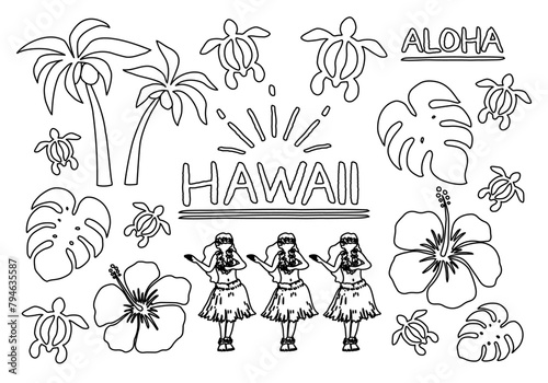 手描き風ハワイ線画イラスト