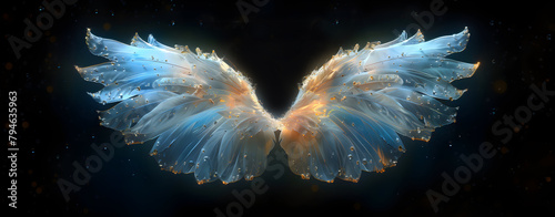 Angel mythology, mystery: colorful arty spreaded angel wings on black background. A magic inspiration, beautiful mystic wall art, poster, tattoo template etc. © martesign