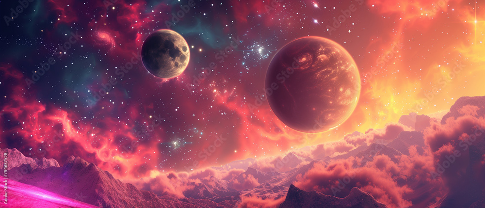 colorful planets landscape for background