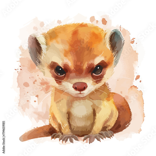 cute weasel cartoon in watercolor painting style