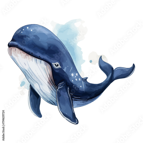 cartoon whale in watercolor painting style © Fauziah