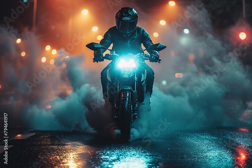 Supersport motorcycle driver at night with smoke around. Dark theme copy space for text --ar 3:2 --stylize 750 Job ID: 5a4cbec7-5cba-4d59-bc2c-a3d84fba4693