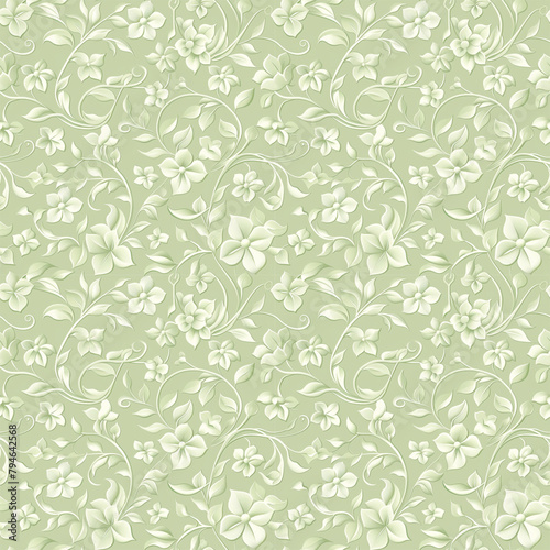 Floral green color, form natural, seamless fabric pattern.