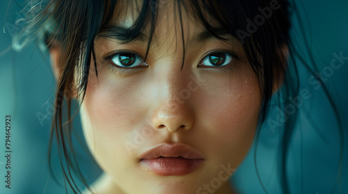 Close-up of a young Japanese woman with a serene expression.