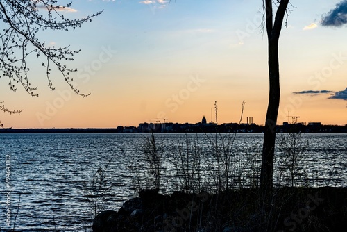 Lake Monona in Madison, WI at Sunset in Early Spring  photo