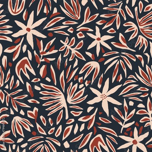 Minimal abstract organic shapes pattern. Collage contemporary print. Modern, ethnic fashion design for fabric. Vintage vector seamless pattern in style of paper cut