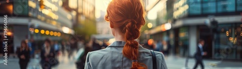 Morning Commute, A red-haired businesswoman on her morning commute photo