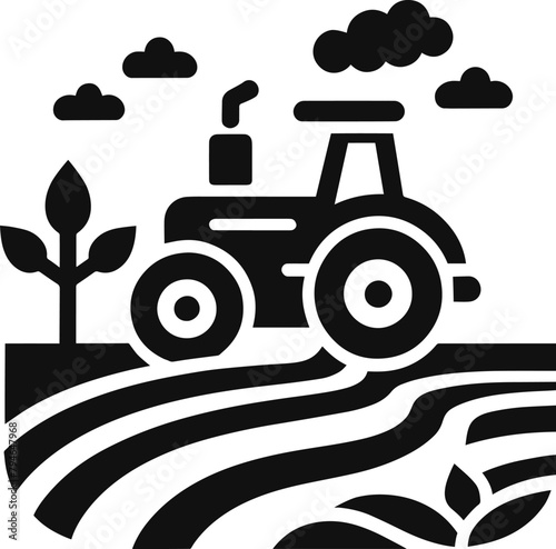 Farm Tractor icon, simple and clean track icon with land, Farming, and agriculture concepts. Harvester trucks, tractors.
