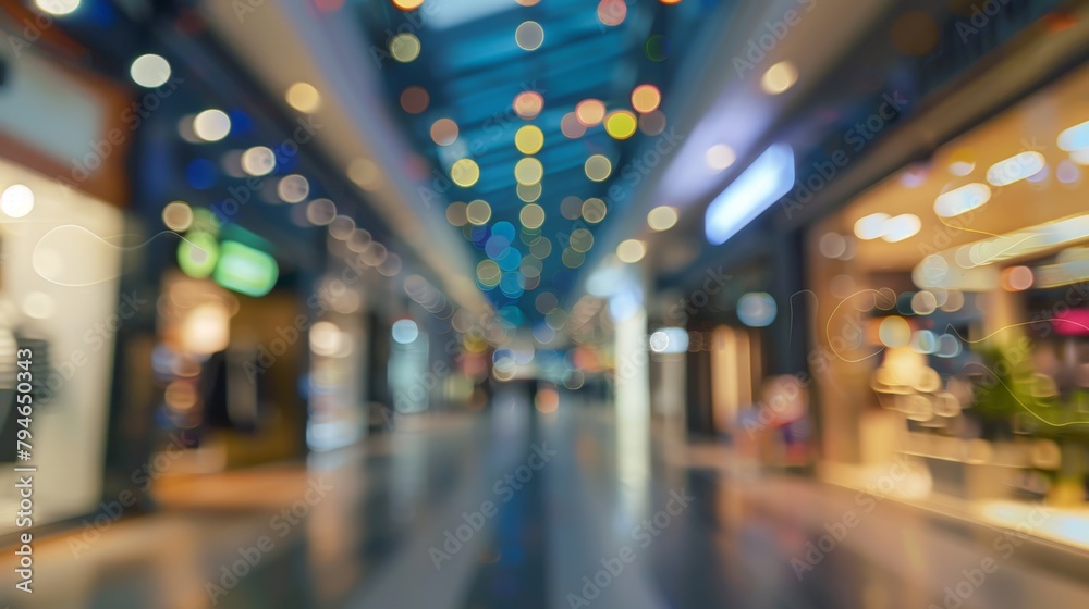Blurred shopping mall scene with busy crowd