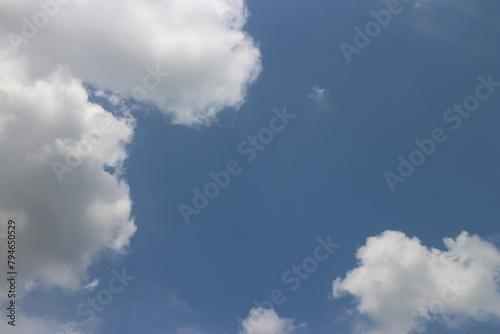 blue sky and white clouds. Freshness of the new day. Bright blue background.
