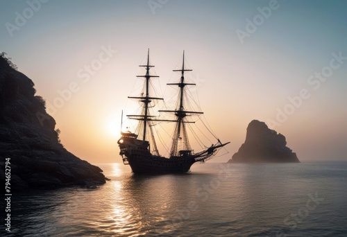 'ship pirate fog sunrise old sea full dark dock blue boat sail foggy storm night wave misty ghost water scarey ocean cloud outlaw piracy vessel frigate morning fantasy voyager'