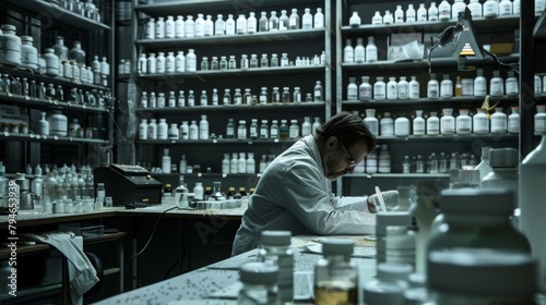 The final portrait shows a forensic chemist working in a laboratory mixing and yzing substances with precision. The shelves behind them are filled with bottles and containers of different .